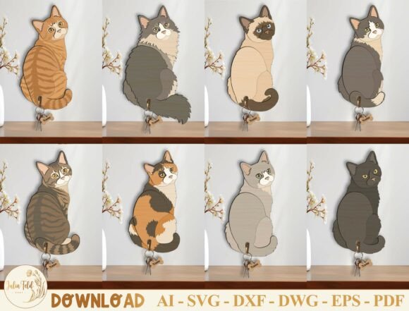 Download Cat Key Holder Laser Cut File SVG Bundle - Cut file svg Collection