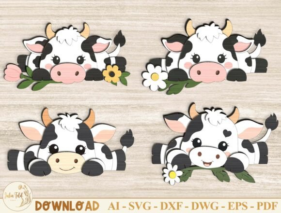 Download Cow Peeking Laser Cut File SVG Bundle - Cut file svg Collection